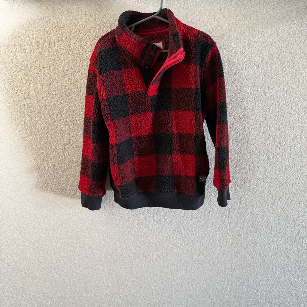 Abercrombie Kids Red and Black Checkered Zip Up Sweater
